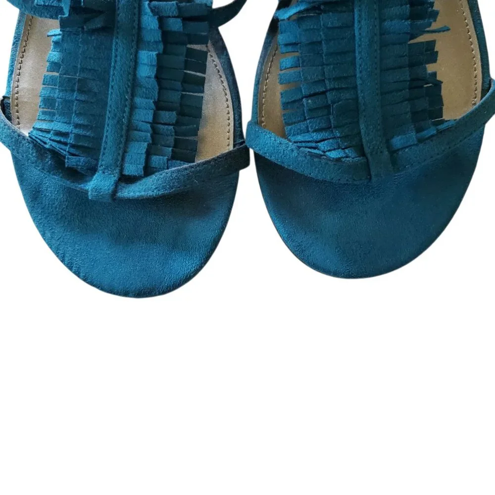 Fioni Turquoise Blue Fringed Sandals Size 9.5 - Picture 7 of 9